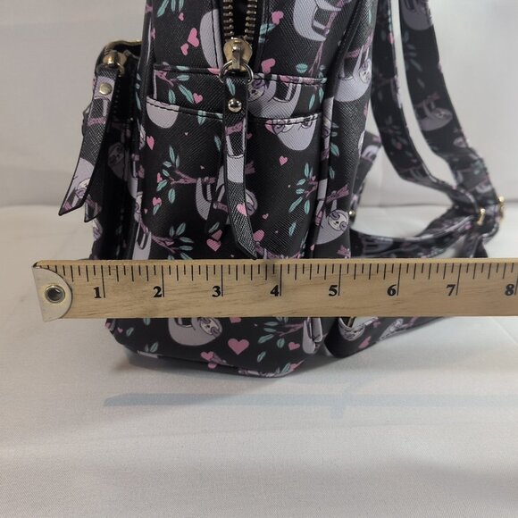 Under One Sky Faux Leather Sloth Backpack Bag Hearts Black Multicolor Mini Small - Picture 16 of 16